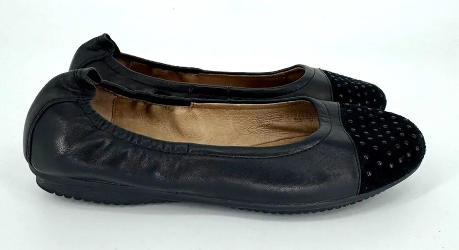 Josef Seibel Pippa Leather Ballet Flats Black Stud Suede Cap Toe Size 36 US 5.5