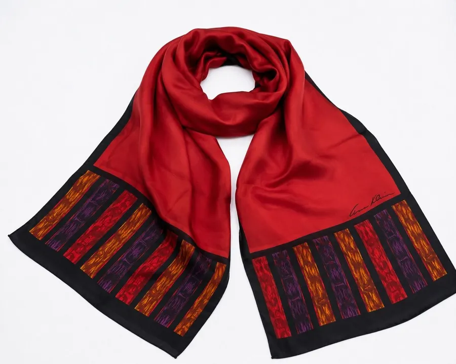 Anne Klein Scarf Women OS Red Silk Striped Border Vintage