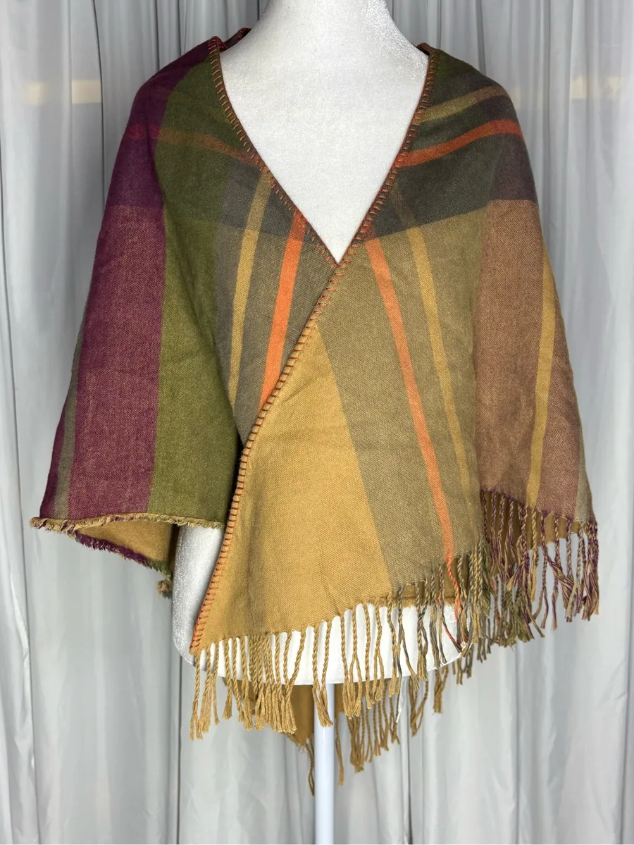 Joules Mustard Cape With Tassels Plaid Printing Classical One Sizes Yellow