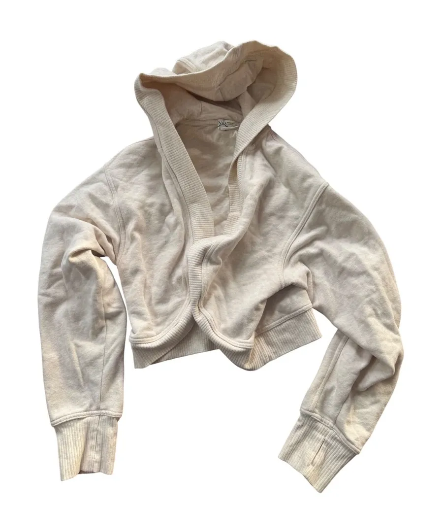 Aerie Beige Hooded Cropped Cardigan Sweater Women's Size M Cozy Neutral