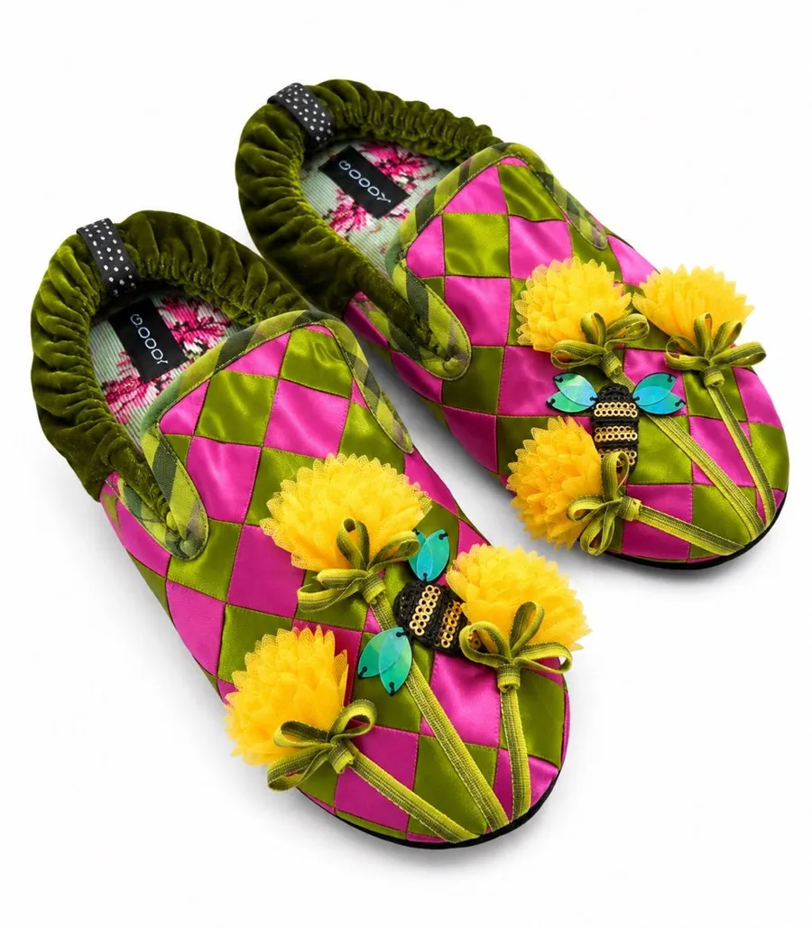 NEW Goody Goody RARE Bon Bons Velvet Floral Bee Harlequin Fairy Slippers S/M Pink Size 7