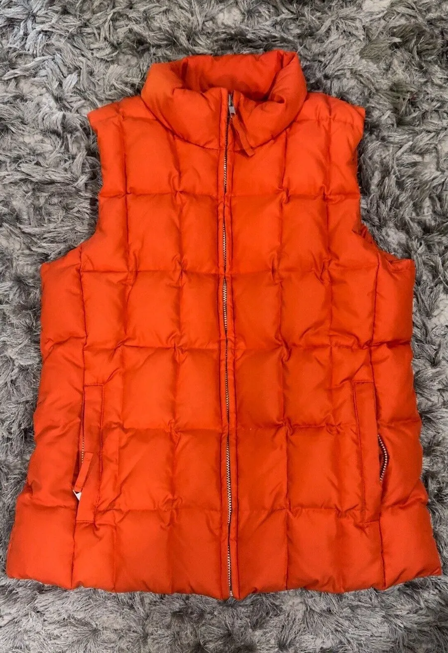 Gap Puffer Vest Women S Orange Down Filled Quilted Full Zip Hiking Outdoor Neon