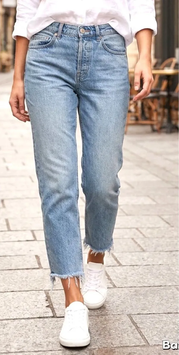ASOS High Rise Button Fly Frayed Hem Blue Denim Jeans Size 24/26