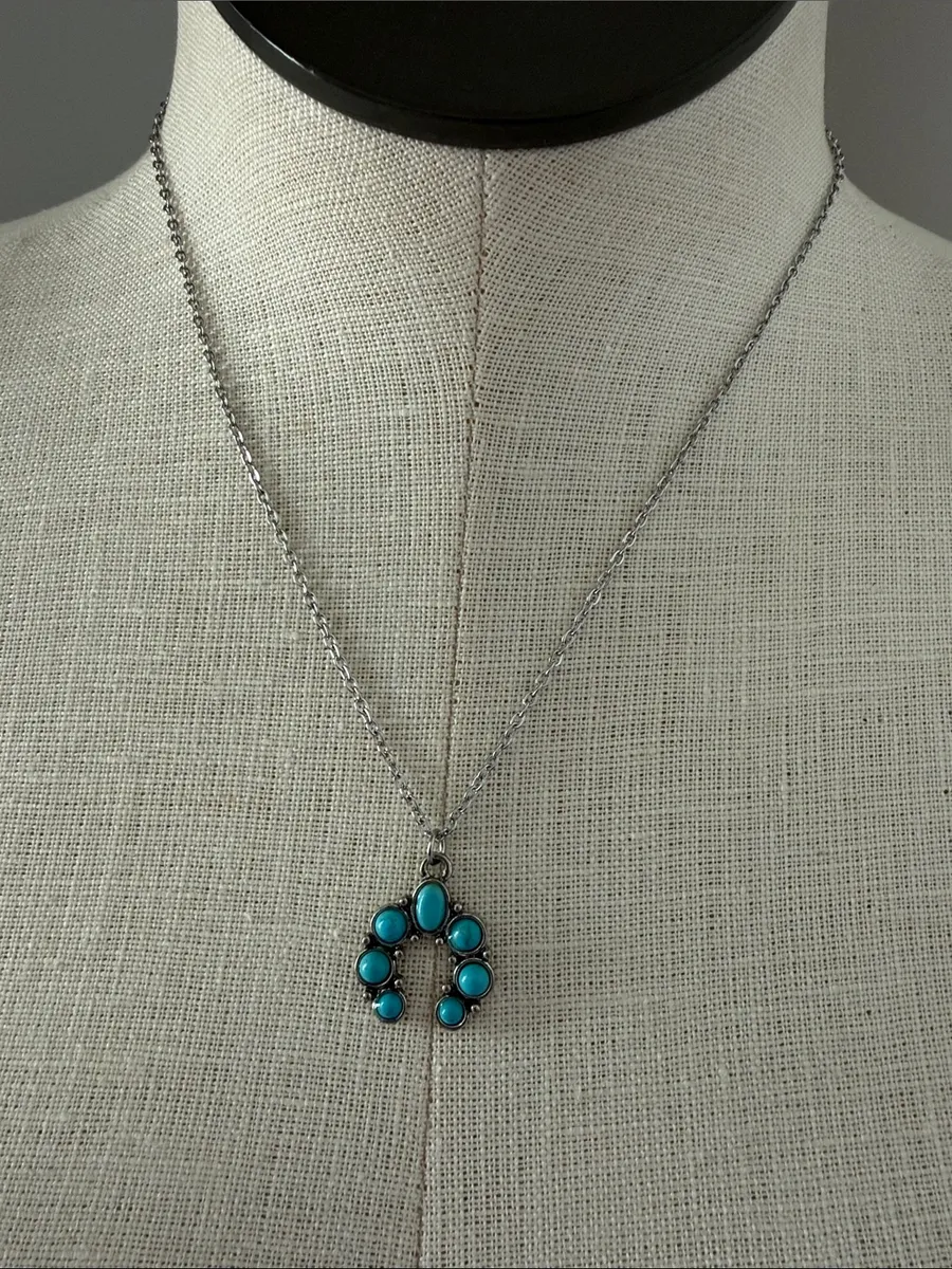 Plunder Silver tone Necklace with Turquoise Cluster Pendant New Blue