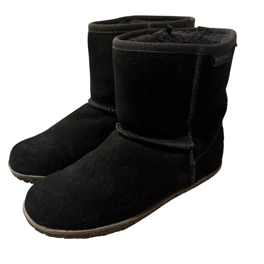 Minnetonka Black Suede Faux Fur Lined Ankle Boots Women 6
