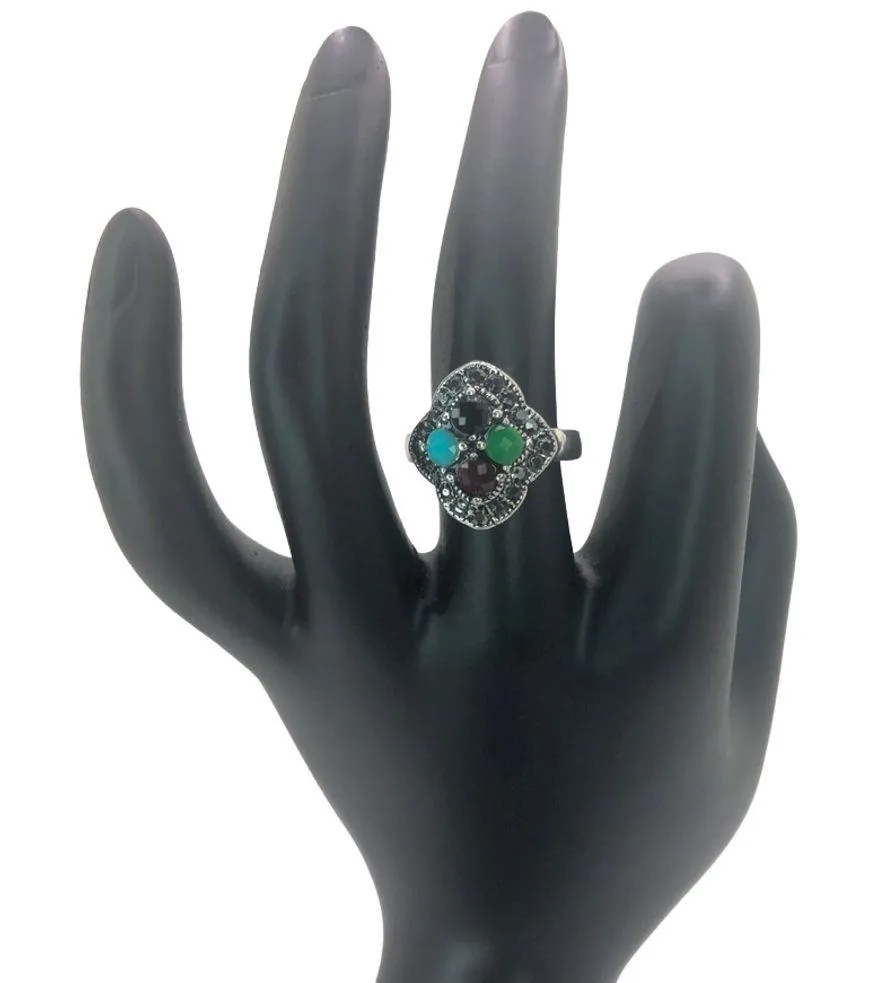 Silver and Multicolor Rhinestone Statement Ring