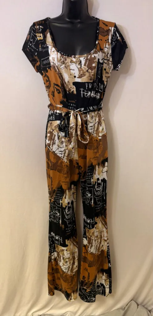 Women's Vibe graphic Jumpsuit Size L Brown Size L