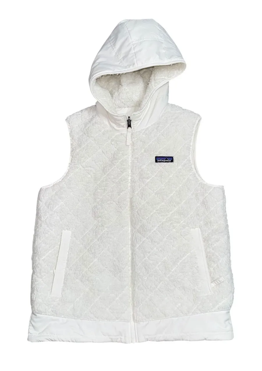 Patagonia Los Gatos Reversible Hooded Vest Womens Small White Excellent Quilted