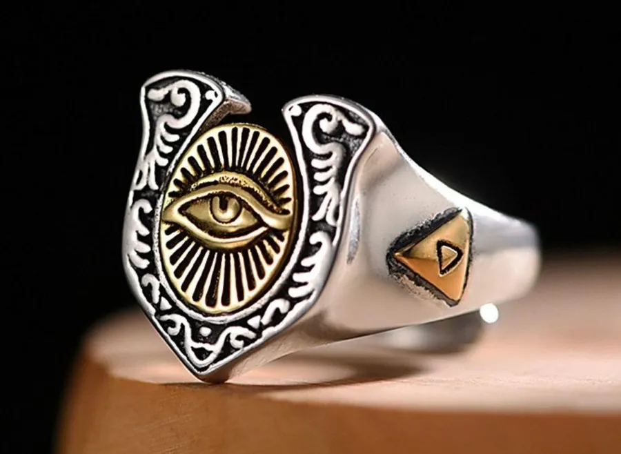 925 Silver Plated Adjustable Eye of God Ring for Men Women,Punk Hip Hop Ring
