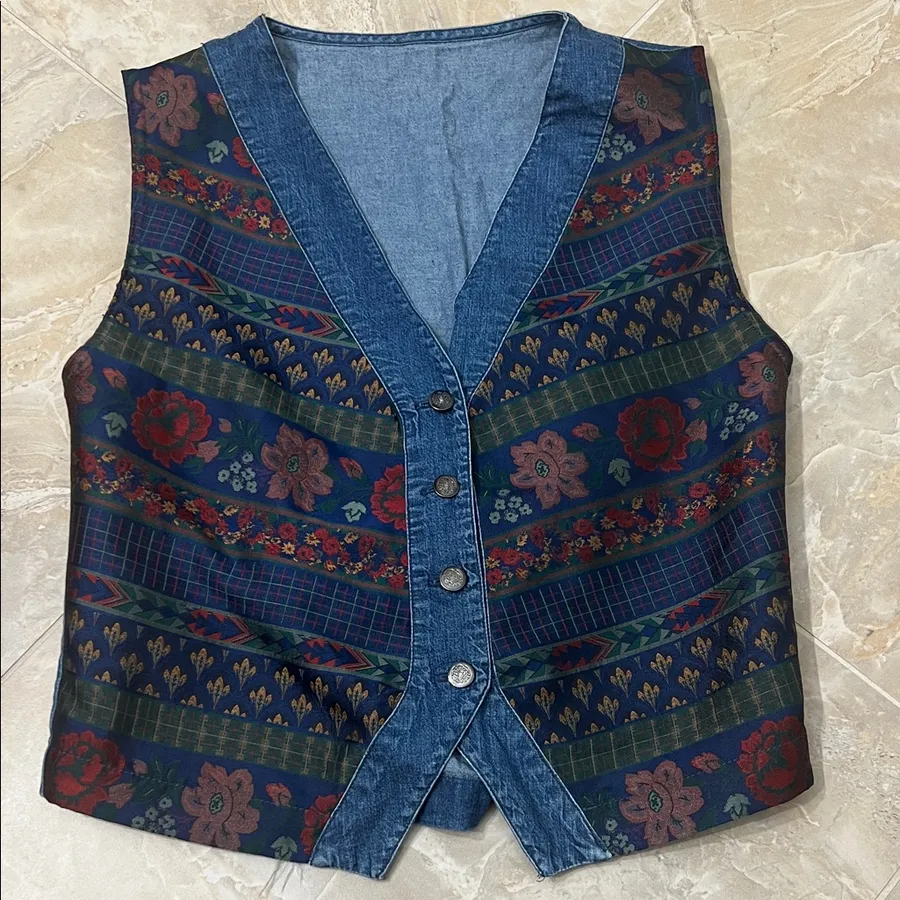 Vintage St. Michael Marks & Spencer Patterned Vest Blue Size 12