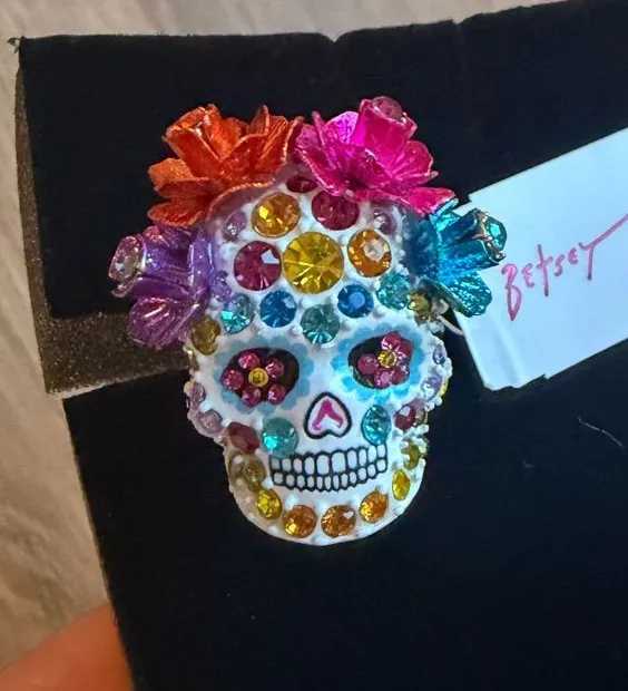 Betsey Johnson Multicolor Jeweled Sugar Skull Ring