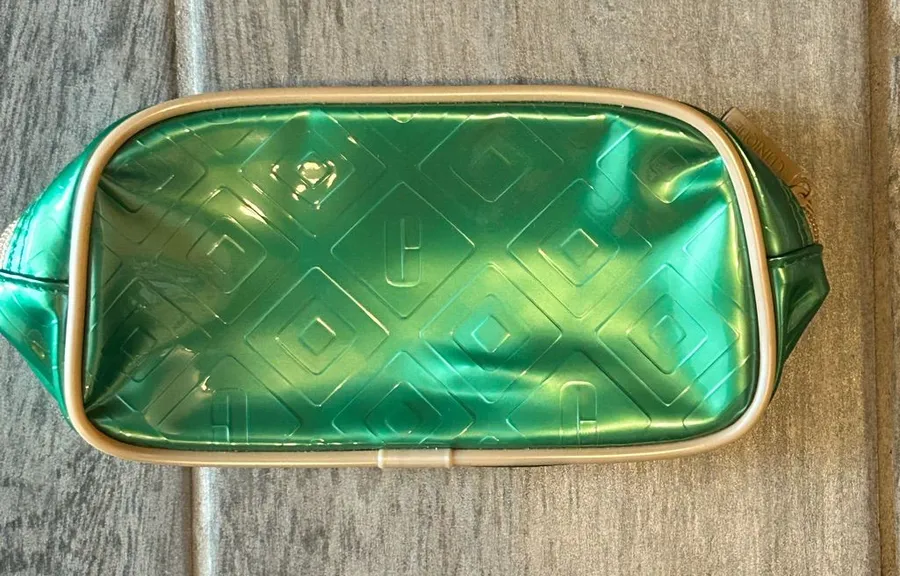 Clinique Green Embossed Cosmetic Pouch with Gold Trim