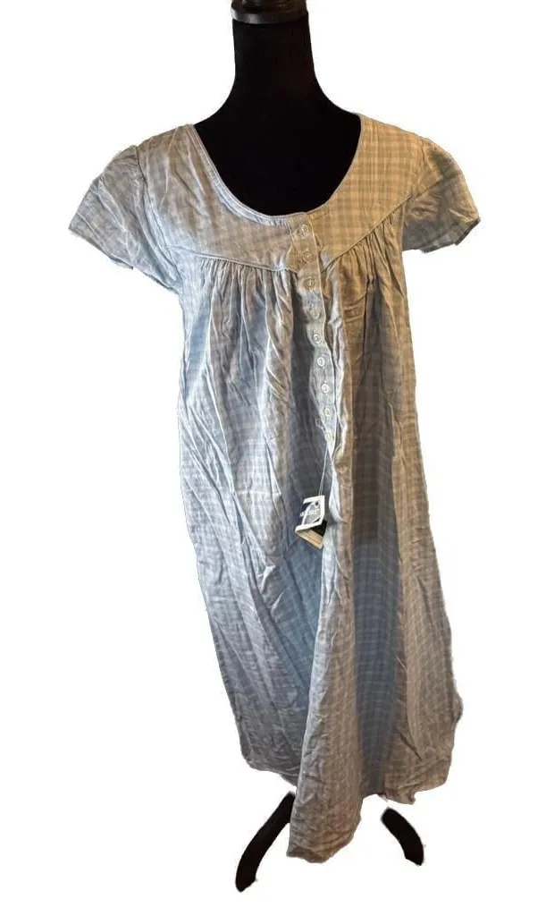 Jennifer Moore NWT Blue Gingham Plaid Sleep Dress Nightgown Size S