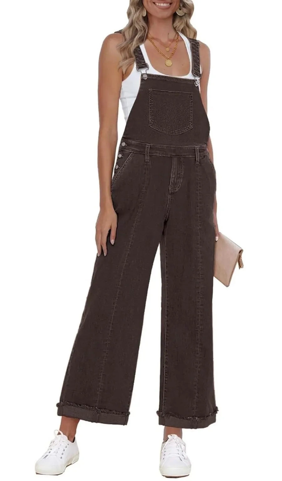 Overalls Brown Wide Leg Adjustable Strap Size Small