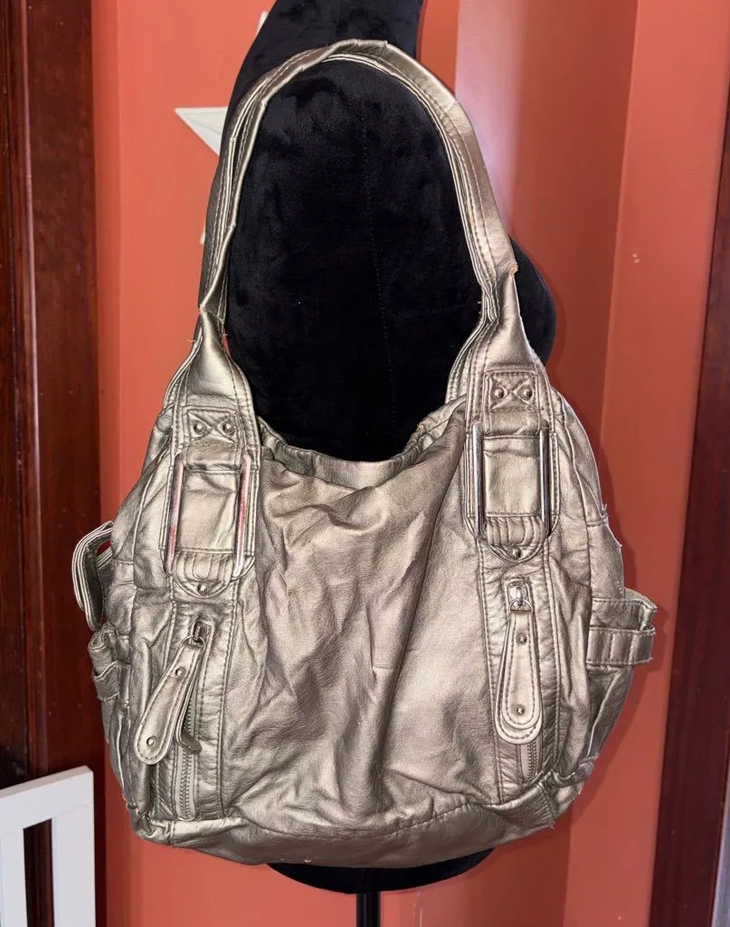 Vintage Metallic gold Women's Hobo “Everything” Shoulder Bag Silver