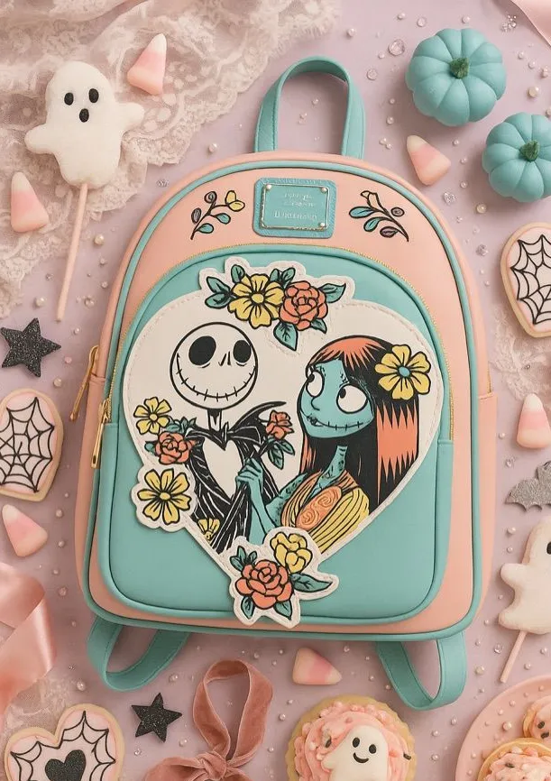 Disney The Nightmare Before Christmas Jack & Sally Floral Heart Backpack NWT