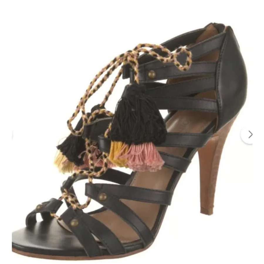 Ulla Johnson Tassel Accent Heels Sandals Women's 37 Black Brown Strappy