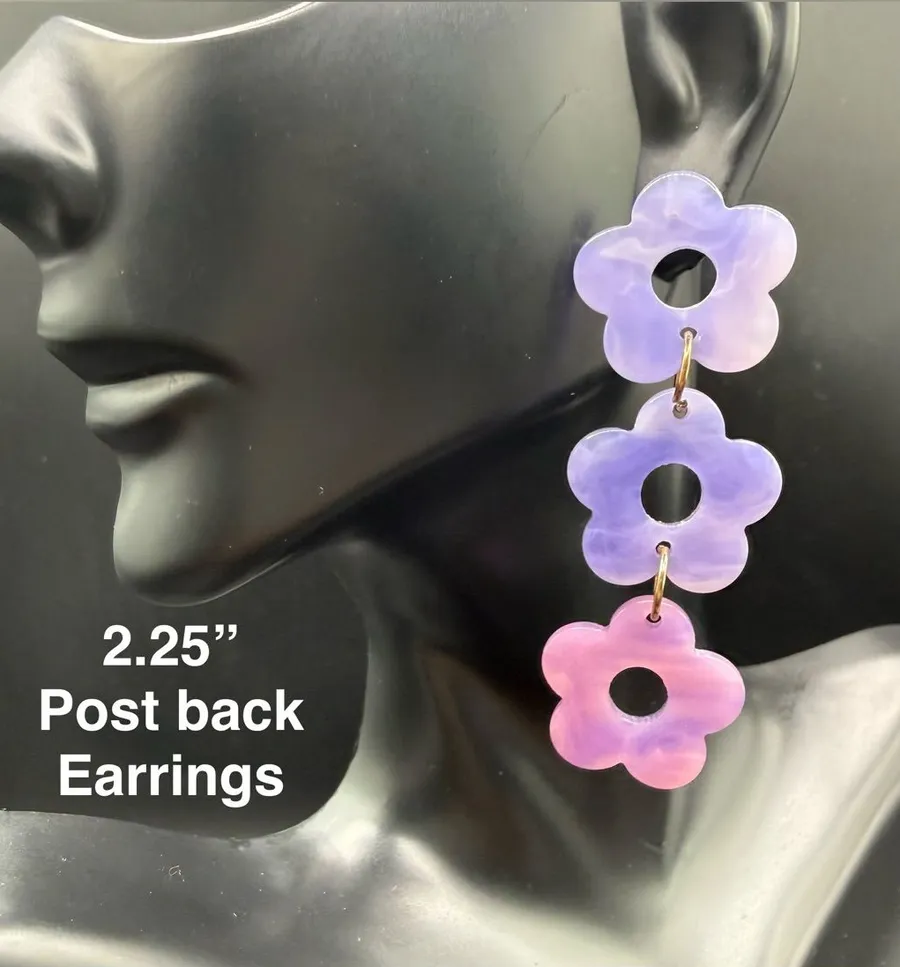 Purple & Pink Flower Drop Earrings