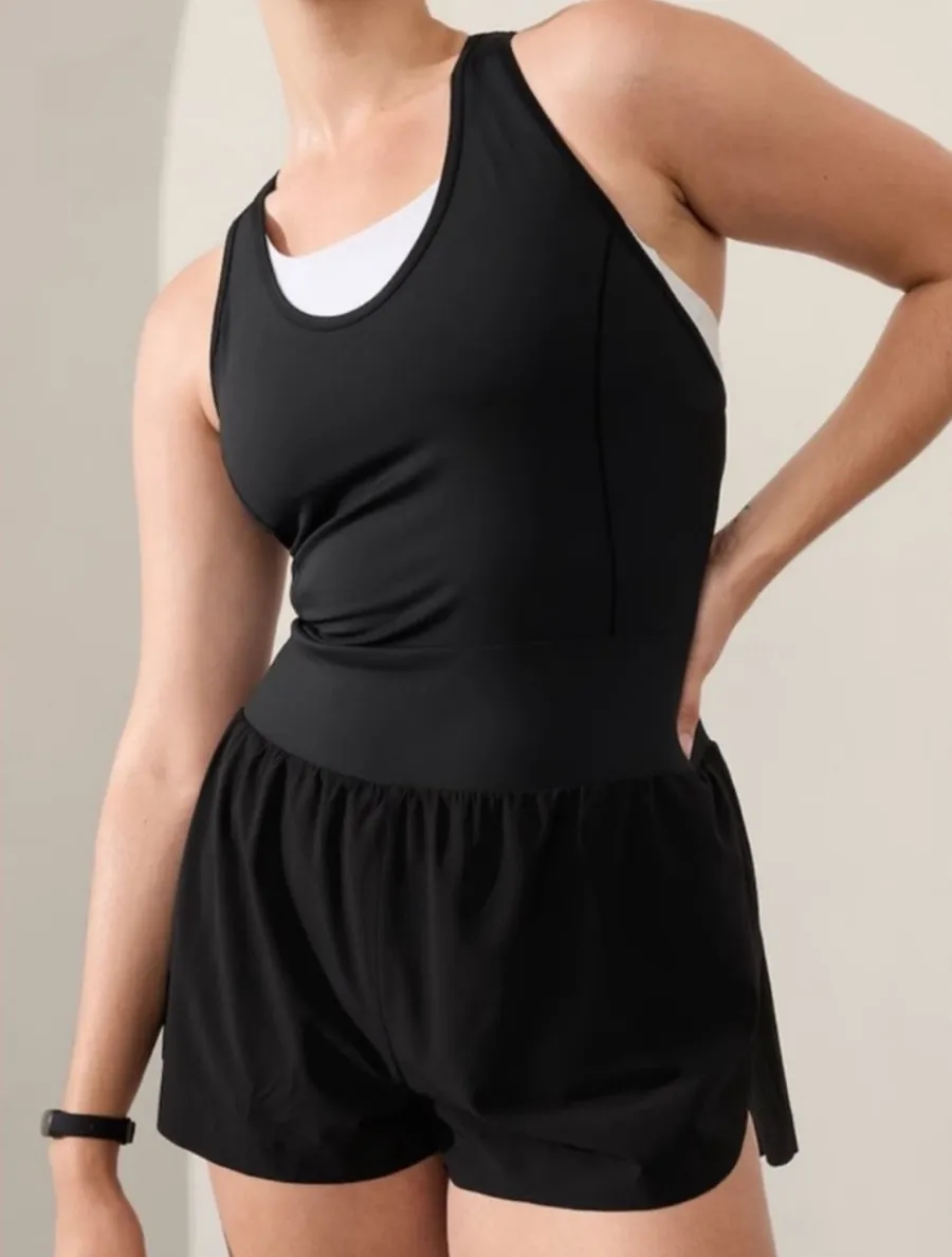 Athleta Black Crossover Runsie Romper