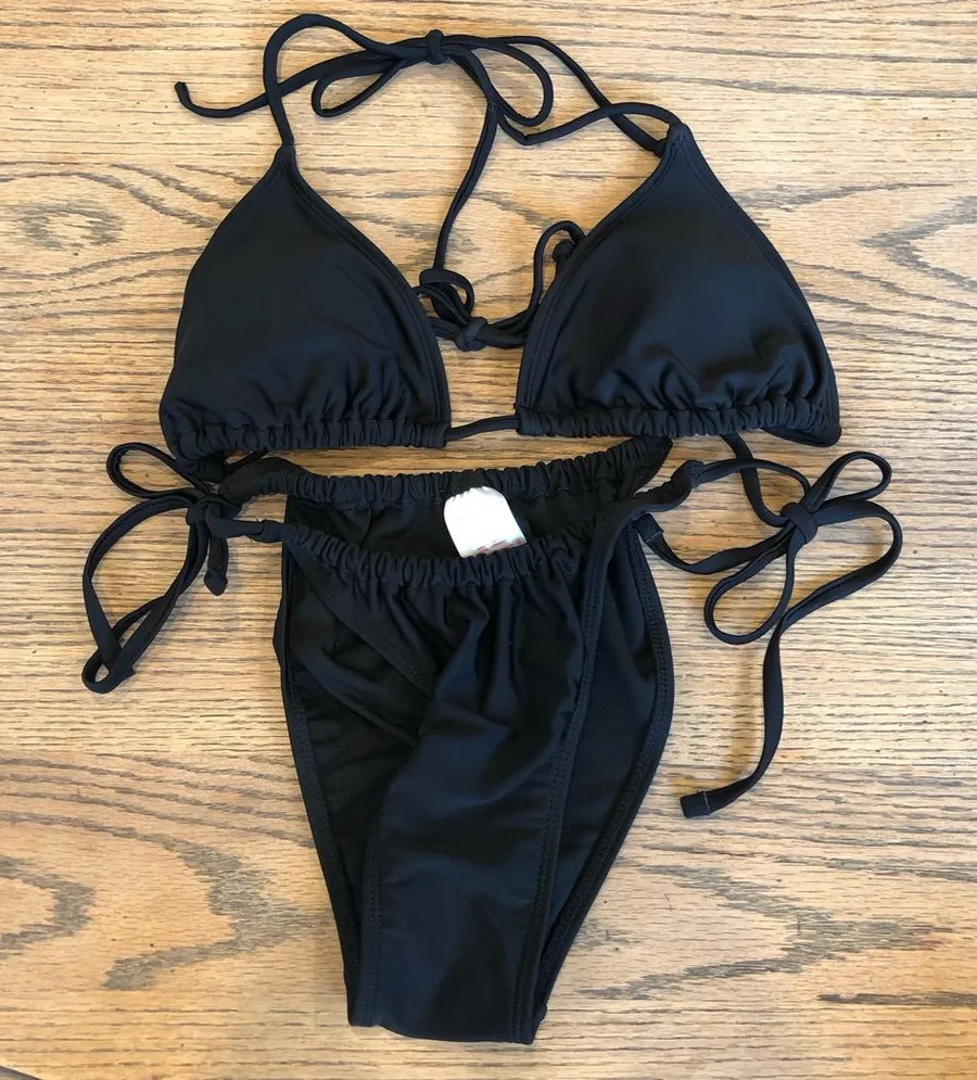 Xhilaration Retro Style Black High Leg Tie Bikini Size L