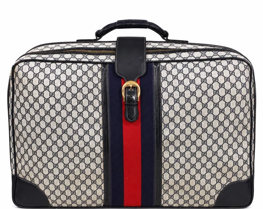 GUCCI SUPREME Sherry Line Soft Sided Coated Canvas Navy GG Web Monogram Suitcase