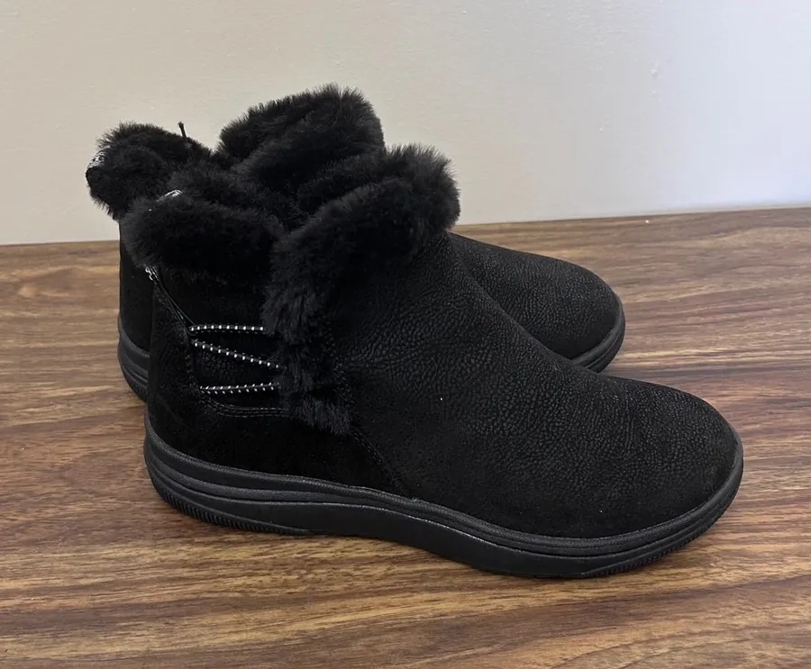 Clarks Cloudsteppers Breeze Fur Black Ankle Boots Faux Fur Trim Womens 6 M