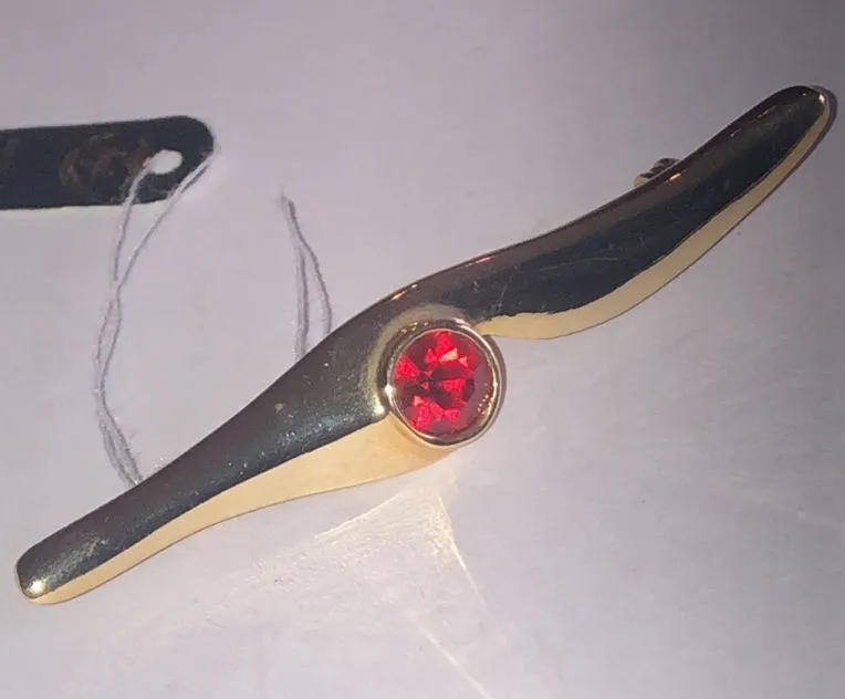 Angel Brand Gold Tone and Red CZ Vintage Boho Brooch
