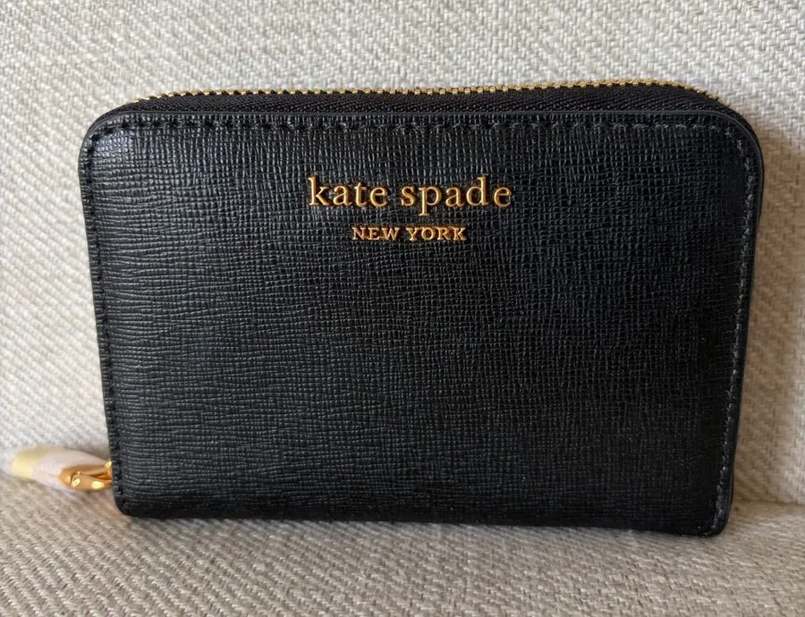 Kate Spade Black Saffiano Leather Morgan Zip Around Wallet with Gold Logo