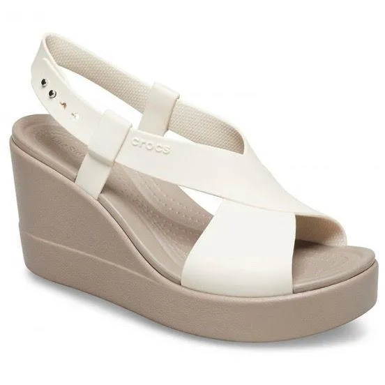 Crocs Brooklyn LiteRide High Wedge Cream Platform Sandals
