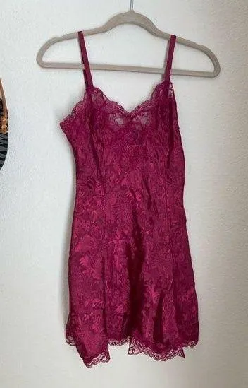 Vintage Victoria's Secret Burgundy Satin Lace Slip Lingerie, Size Petite Small