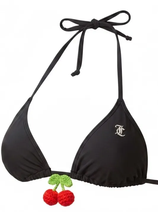 Juicy Couture crochet Cherry Charm Triangle Bikini Top y2k retro pool party