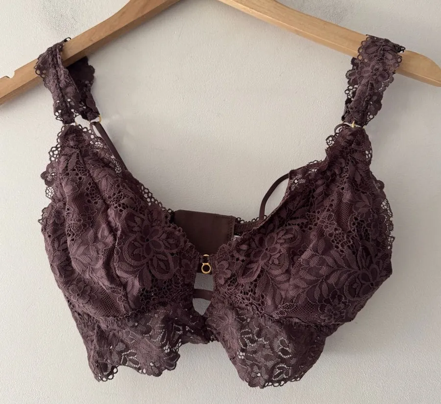 Aerie Brown Floral Eyelash Lace Bralette