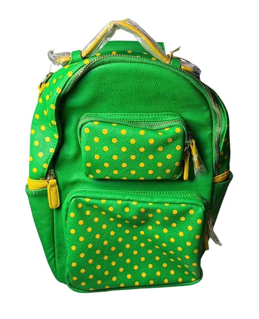 Score The Official Game Day Bag Green Yellow Polka Dot Backpack NWT