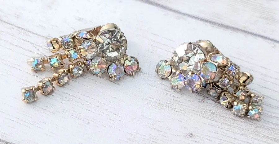 Vintage Clip On Earrings Stylish Statement Iridescent Dangle