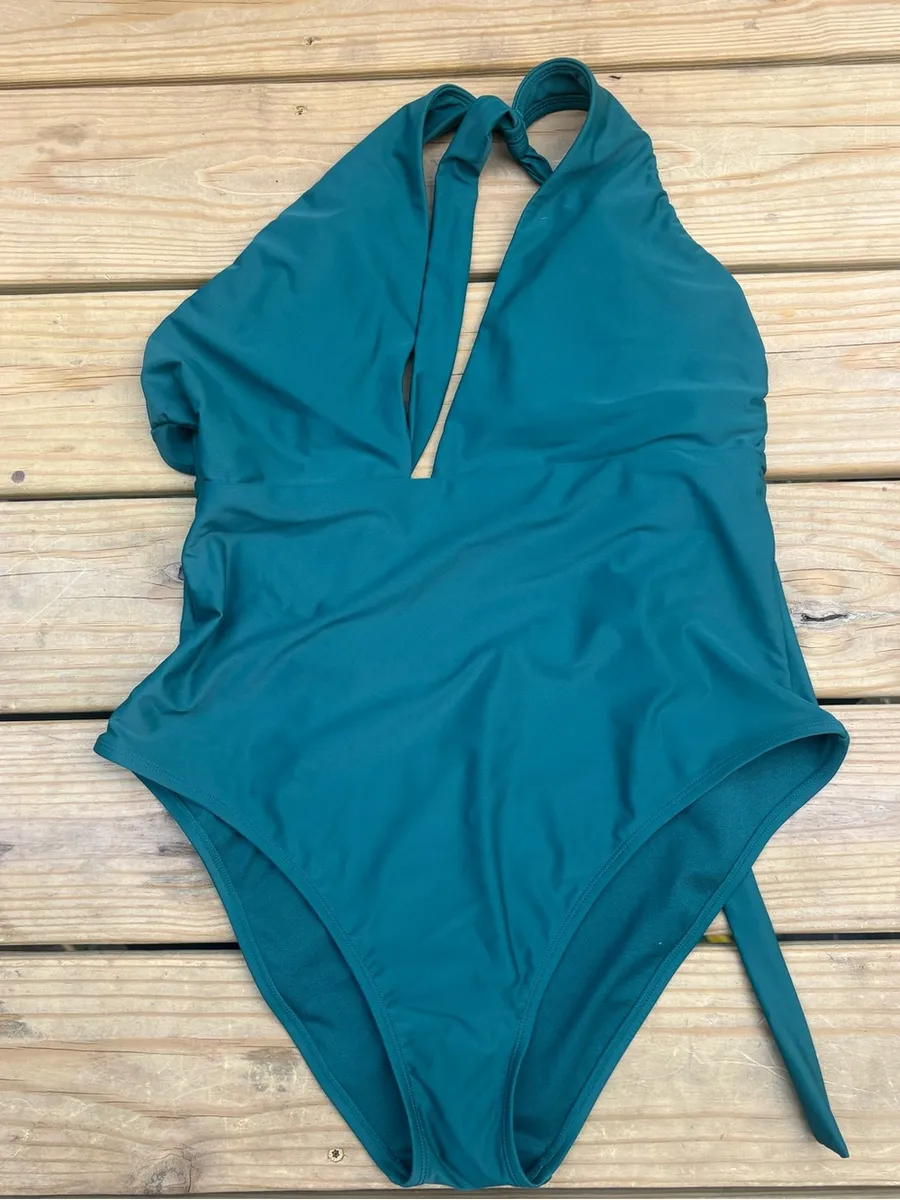 Shade & Shore Women’s XL 16 Teal Green Plunge Halter One