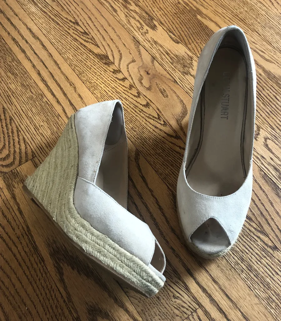 Colin Stuart Wedges Peep Toe Espadrille Cream
