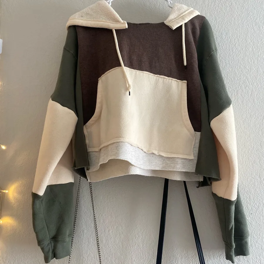 Custom Handmade 1of1 Patchwork Hoodie Tan Size L