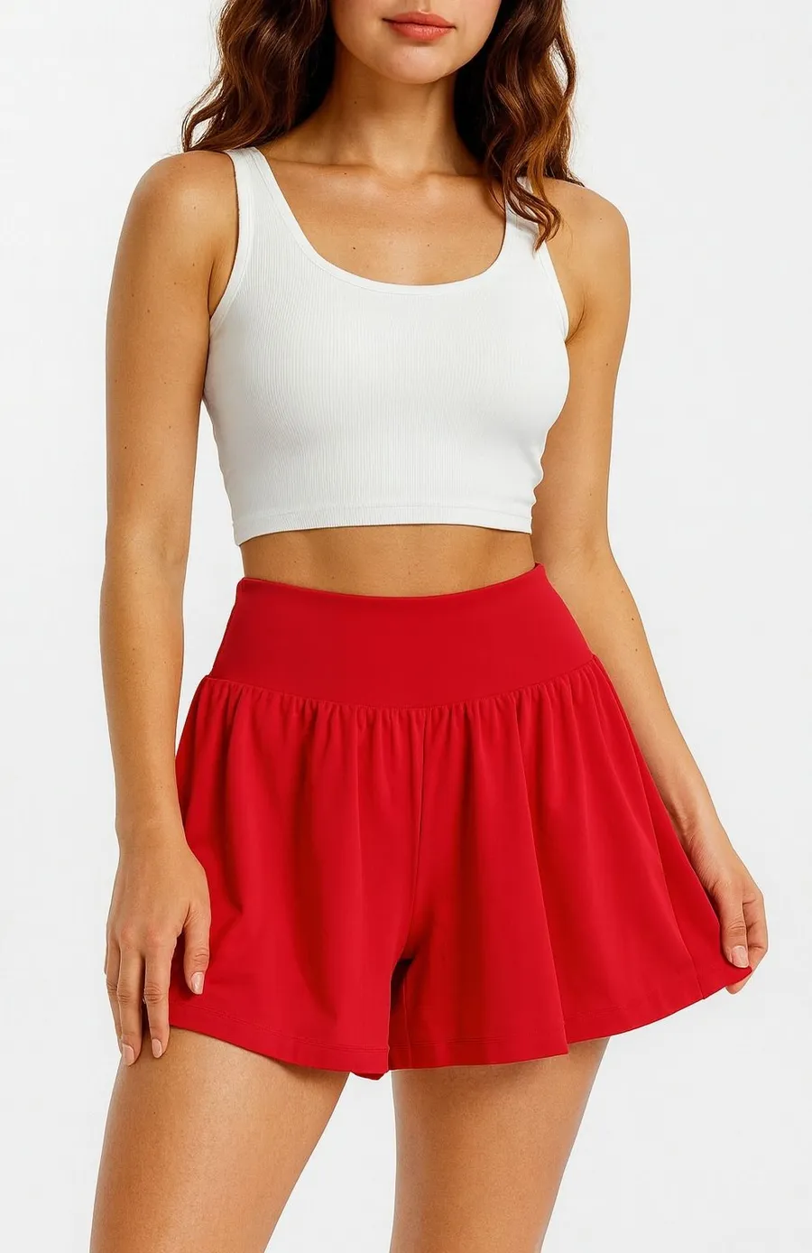 Halara SoftlyZero Airy Super High Waisted Cool Touch Flowy Yoga Shorts Med Red