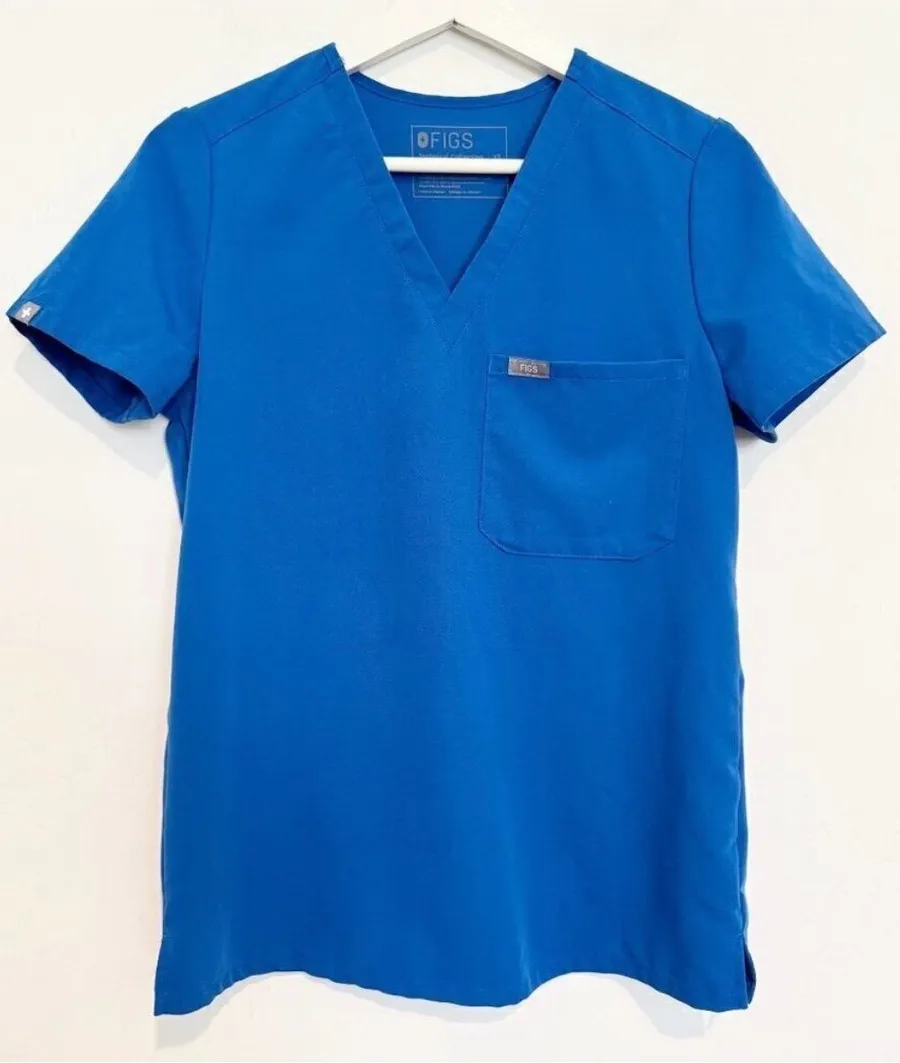 Figs Catarina One Pocket V-Neck Medical Scrub Top Blue Hospital Work Office XS