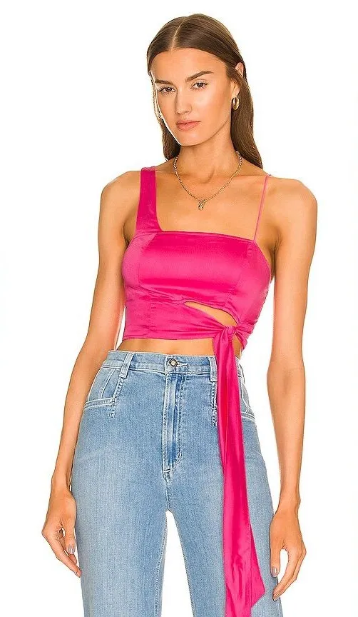 Free People Hot Pink One Shoulder Tie Waist Crop Top S