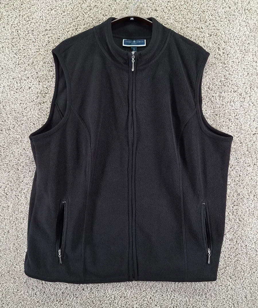 Karen Scott Sport Fleece Vest Womens 1X Black Sleeveless Pockets Full Zip