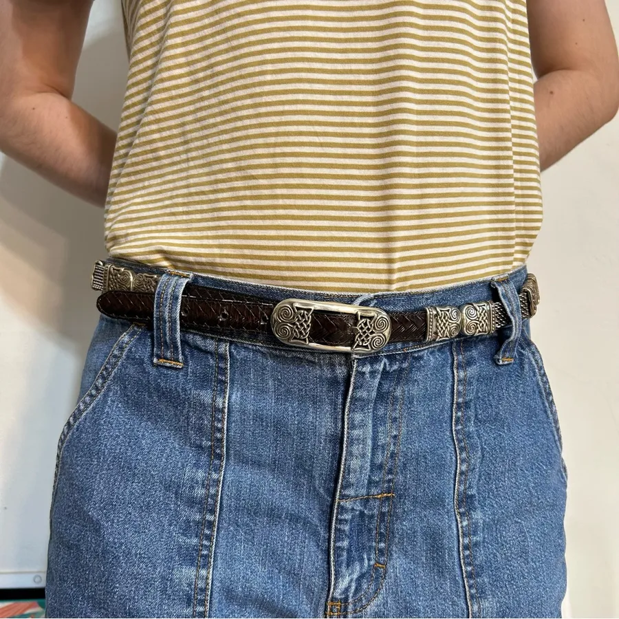 Black Brown Silver Metal Chain Link Ornate Dual Sided Belt Statement Festival