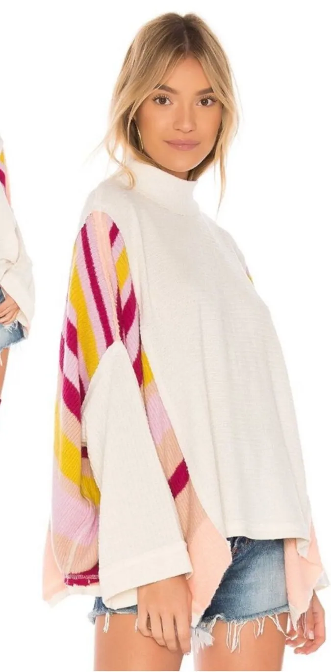 Free People Susie Swit Oversized Pullover Sweater M Mockneck Colorful Striped