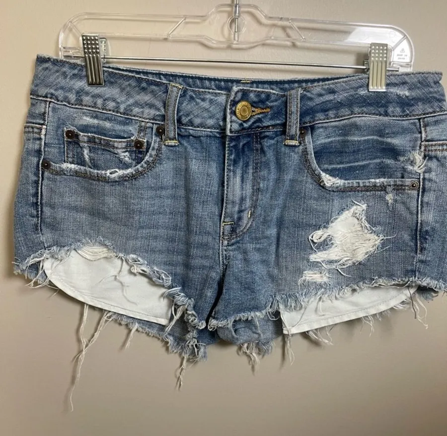 American Eagle Outfitters Frayed Light Blue Denim Shorts