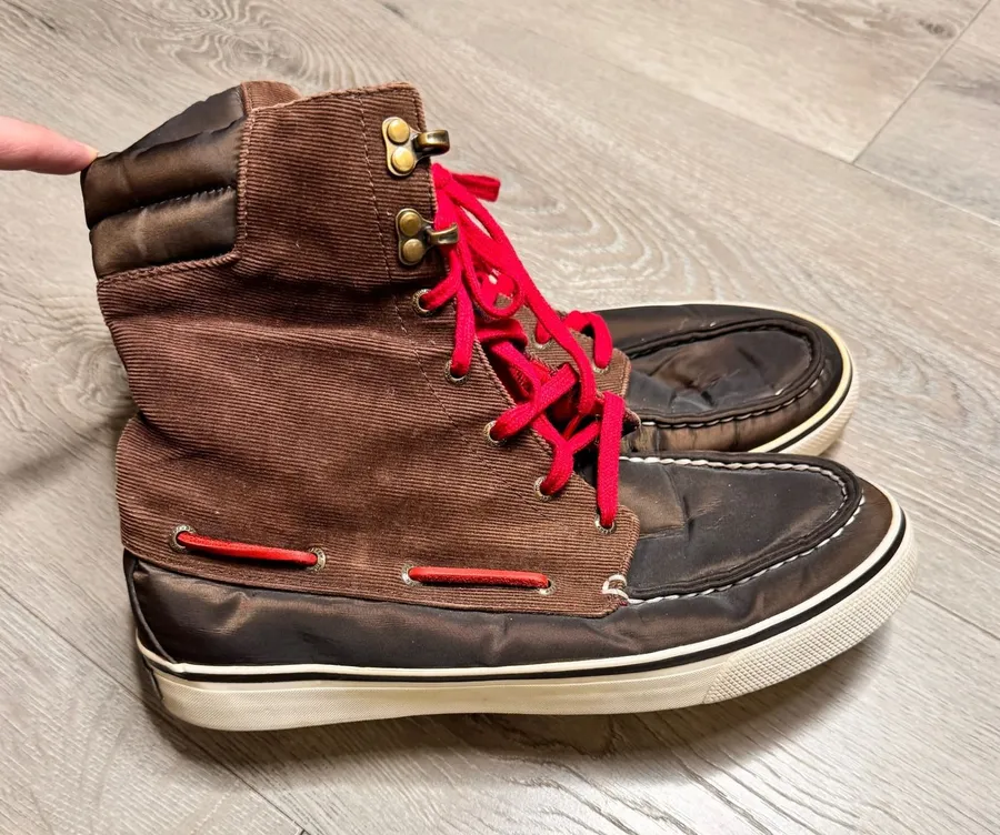 Sperry Top Sider Acklins Brown Corduroy Flannel Lined High Top Boots Size 8.5