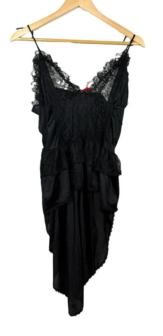 Vintage Stroke of Midnight Black Lace High Low Babydoll Lingerie Top Size L Size L