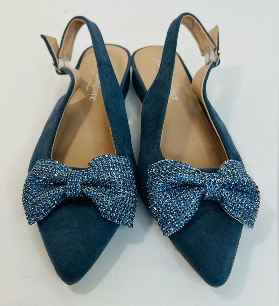 Juicy Couture “Chessa” Blue Suede Slingback Flats with Rhinestone Bows size 7