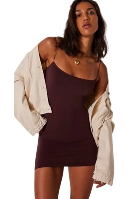 Free People Intimately Skinny Strap Seamless Mini Slip Brown Size M/L. NEW
