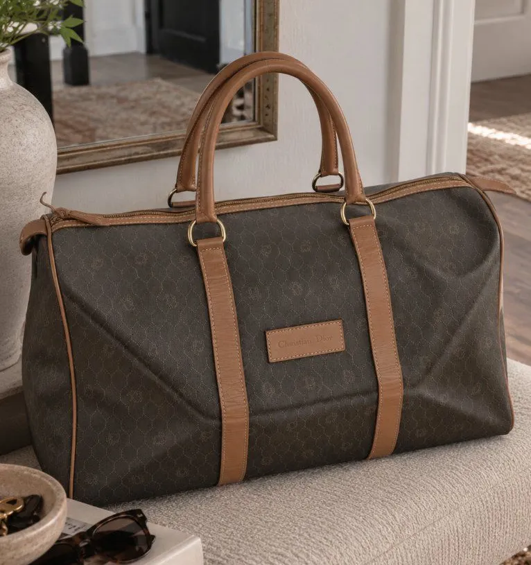 Christian Dior Honeycomb Vintage Boston Duffle Bag with COA