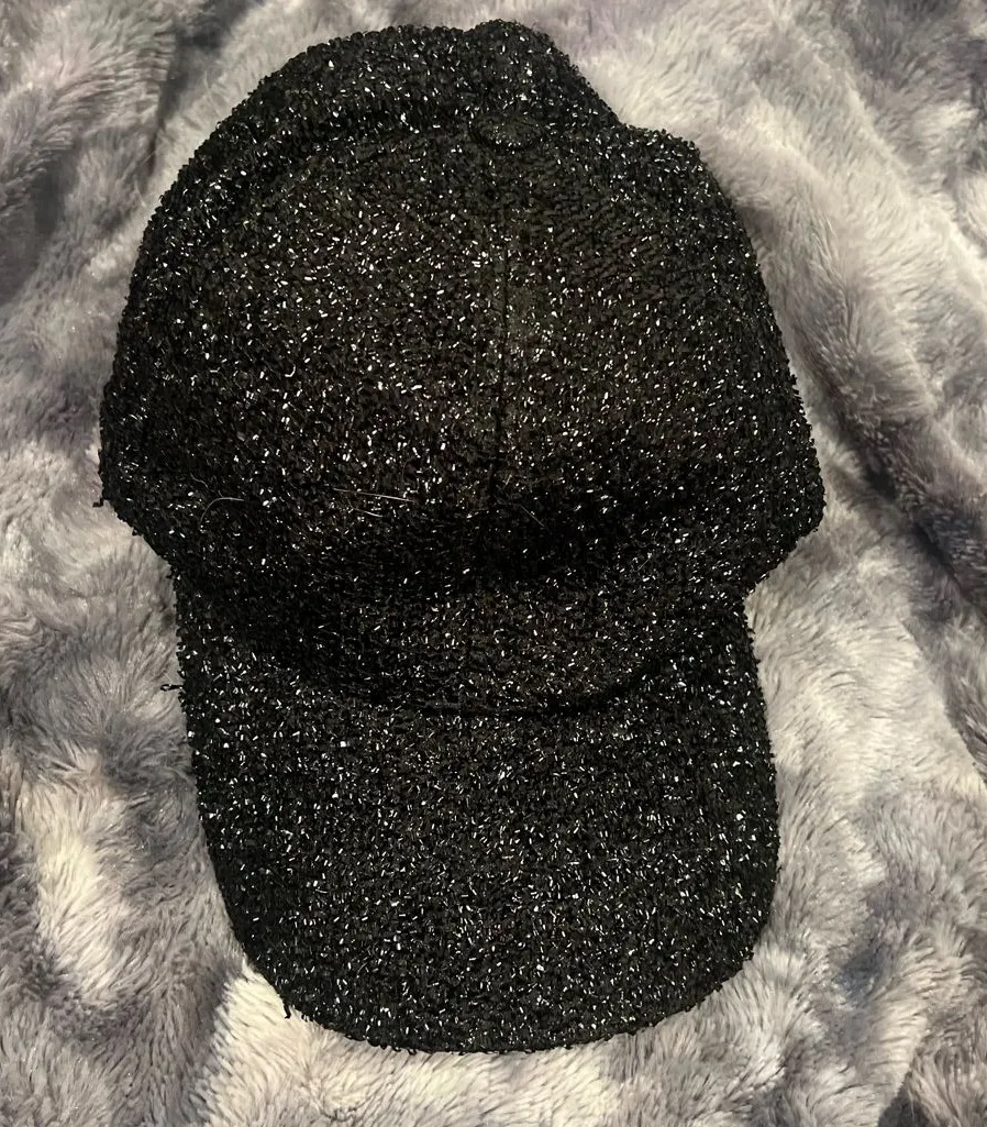 Women's Black Sparkle Straw Visor Cap